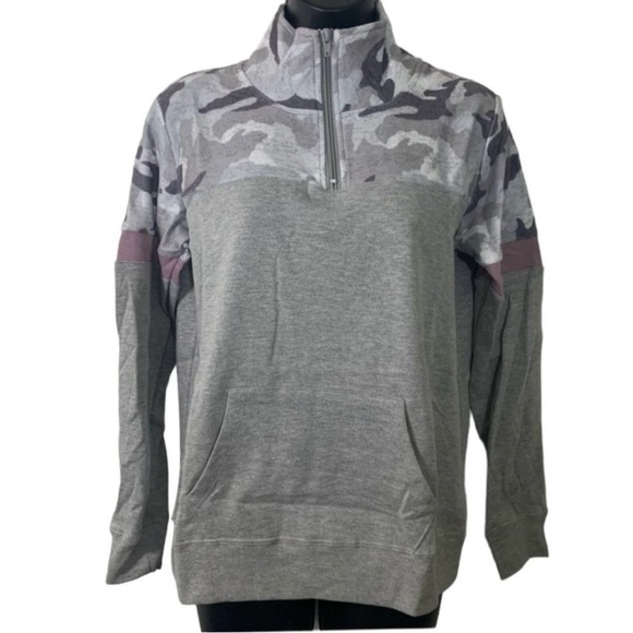 Flirtitude Gray Camouflage Mock Neck Quarter Zip Pullover Sweatshirt Small - Picture 1 of 8